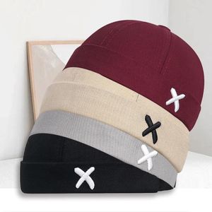 Ball Caps Fashion Hip Hop Embroidery Skullies Cap Women Men Brimless Beanie Hat Adjustable Docker Sailor Crimping Round Landlord Hats