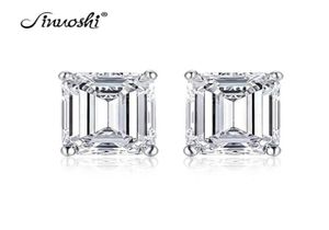 AINUOSHI Fashion 925 Sterling Silver Emerald Cut 8x10mm CZ Stud Earrings 3CT Silver Stud Earring Women Wedding Party Jewery Gift Y6020622