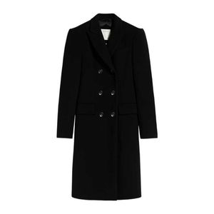 Women's Coat Cashmere Coat Luxury Coat Maxmaras Womens Double Breasted Pure Wool Black Waistband Low-key British Style Coat