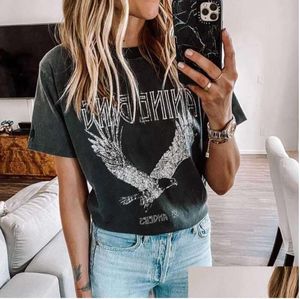 WomenS T-Shirt Super Chic Summer Round Neck Plover Cotton Womens Black Bing Eagle Print Tee Za Drop Delivery Apparel Clothing Tops T Dhnkt12