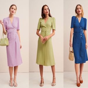 0C624M72 Women's Short Sleeved Dress Basic Casual Dresses Wavelet Dot Wrapped Skirt Silk Crepe Edition Wrapped V-neck