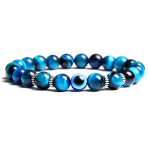 Strands Natural Tibetan Lava Tiger Eye Stone Bracciale 8mm per uomini Donne Luce Blu Greecioni Turkish Turkish Evil Evil Bracciale Gioielli Maschio Maschio