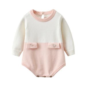 One-Pieces 024m Neugeborene Kinder Kinder Baby Mädchen Strampler Langarm Patchwork Overalls Herbst Winter Kleidung