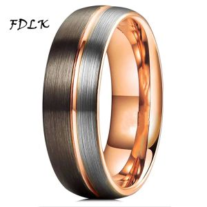 Bands Fashion Men's Black and Silver Color Brushed Ladder Edge Tungsten Carbide Ring Thin Rose Gold Line Groove Ring Men Wedding Band