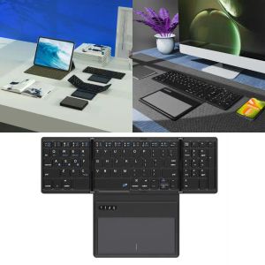 キーボードレザータイプ折りたたみ式超薄型キーボードタッチパッド付きワイヤレスキーボードタブレットPC電話コンピューター3システム外部接続