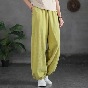 Women's Pants Capris Bloomers Cotton Linen Casual Elastic High Waist Loose Womens Pants Korean Fashion Wide Leg Ankle-Length Pants For Women 2024 Y240422