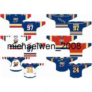 Kob Weng Go Customized 1995 96-2008 OHL Mens Womens Kids White Blue Red Stiched Barrie Colts s 2003 06 07-2009 Ontario Hockey League Jerseys