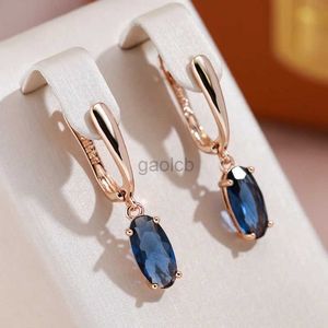 Dangle Chandelier JULYDREAM Luxury Oval Cut Medium Blue Zircon Dangle Earrings for Women Fashion Party Wedding Jewelry 585 Gold Color Earrings d240323
