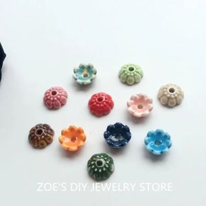 구성 요소 10mm 100pcs/팩 수제 믹스 색상 꽃 중국 세라믹 도자기 구슬 캡 보석류 발견 보석 액세서리