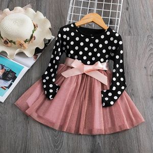 Polkadot Kids Princess Dresses For Girls Spring Autumn Long Sleeve Children Wedding Birthday Party Dress 38 Yrs Baby Vestidos 240420