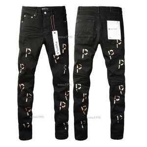Purple Designer Pant Stacked Trousers Biker Embroidery Ripped for Trend Size Jeans Men Tears European Jean Hombre Mens Pants Top quality