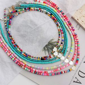 Halsketten Naturalschale Perlen Halskette Mode Sommer Herz Boho Choker Buntes kurzkettiger Halskragen handgefertigtes weibliches Schmuck Geschenk