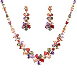 Necklaces WEIMANJINGDIAN Brand Colorful Cubic Zirconia Necklace Earring Wedding Jewelry Set for Brides Mom's Gifts Christmas Party Wear