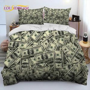 Bettwäsche -Sets 3D Illusion Dollar Euro Geldmuster Bettwäsche SetDuvet Cover Bett Set Quilt Cover Caseking Q Größe Bettwäsche Set Erwachsener Kind T240422