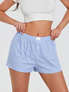 Kvinnors shorts wsevypo casual plädar för vårens sommarsalong streetwear mid elastic midja smala korta byxor sömnbottnar