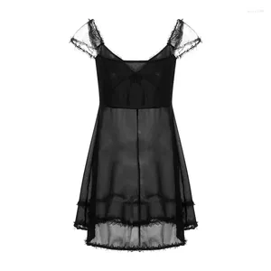 Sukienki swobodne chqcdarlys damskie bieliznę seksowną koszulą nocną sutka v dekolt sukienka Chemise Nightie koronka Sheer Mesh Babydoll Nightdress