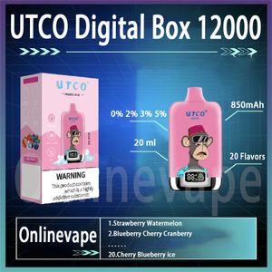 Bestselling UTCO Digital Box 12000 Puffs Disposable Vapes Vape Desechable E Cigarette Vapers Desechables 0% 2% 3% 5% Vaporizer Recharge Mesh Coil 12k Puffs Vape Pen