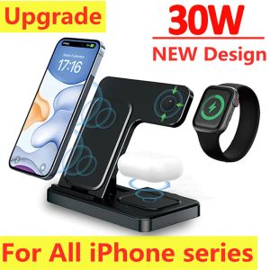 Laddare 30w 3 i 1 trådlös laddare stativ för iPhone 14 13 12 11 xs xr x 8 snabb laddningsdockstation för Apple Watch 8 7 Airpods Pro