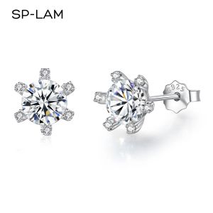 Brincos brilhantes Moissanite Sun Flor Brincos 925 Sterling Silver Cute Party Ear Studs Jóias para mulheres com certificado