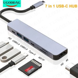 MacBook Pro/Hava İPad XPS Yüzeyi için PD TF SD ile Hub 7 USB C Hub - 4K HDMICompatible C Tip C adaptörü OTG Thunderbolt 3 Dock