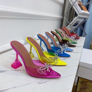 Dress Shoes 2024 Summer Rhinestone Bow High Heel Sandals Women Pointed Glasses And Open Toe Slippers