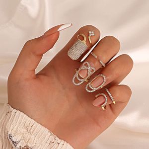 New Fashion Copper Inlaid Zircon Nail Gold Color Manicure Joint Ring for Women Trend Party Jewelry