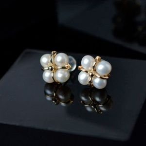 Earrings NYMPH Natural Freshwater Pearl Handmade Stud Earrin Real 14K Gold Injection Earrings for Women Fine Jewelry Gifts E10004