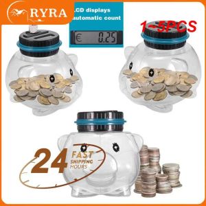 Caixas 1 ~ 5pcs Piggy Bank Eletrônico LCD Display Digital Counting Coin Coins Box de armazenamento Counting Money Saving Jar para USD EURO