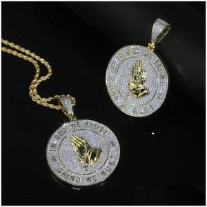 Pendant Necklaces New Arrived Hip Hop With Fl Cz Paved Gold Plated Punk Styles Letter In God We Trust Charm Rope Chain Necklace For Me Ot1F4