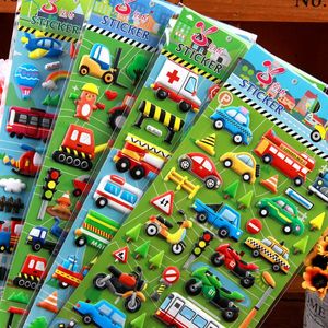 6 Sheets 3D Bubble Sticker Car Truck Plane Traffic Waterproof Cartoon Anime Stickers For Girl Boy Kids Funny Education Toys 240422