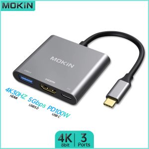 Hubs Mokin 3in1 USB C HUB | Fantastisk upplösning HDMI 4K, PD Power Delivery 100W, USB 3,0 5 Gbps för Mac iPad Thunderbolt bärbar dator