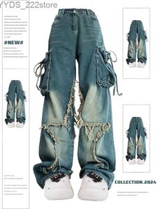 Jeans femminile femminile blu jeans tasche retrò estetica a vita alta jeans harajuku jeans shorts y2k immondizia abbigliamento 2024 yq240423