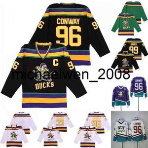 Kob Weng Mighty z Movie Jersey 33 Greg Goldberg 96 Charlie Conway 99 Adam Banks Ice Hockey Jerseys Black Green White Purple