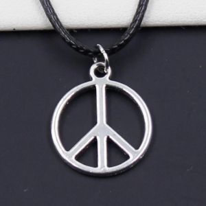 Halsband Fashion Peace Sign Symbol Tibetan Silver Color Pendant Halsband Choker Charm Black Leather Cord Factory Price Handmiterad gåva