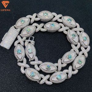 2024 Fine Jewelry Hiphop S925 Vvs Moissanite Bracelet 15mm Eye Figure of Eight Iced Out Cuban Link Chain Blue Sapphire Necklace