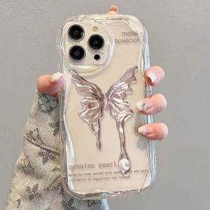 Cell Phone Bumpers For iPhone 11 Pro Max 14 13 Mini 12 Pro X XS Max 7 8 Plus SE Chic Metal Bowknot Butterfly Wave TPU Soft Phone ShockProof Case Y240423