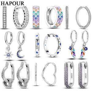 Orecchini Hapour 925 Silver Women Hoop Orecchini Fashion Pendientes regalo per femmina Girl Sparkling Pave Cz U Heart Shape Star Moon Earring