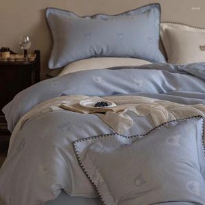 Sängkläder sätter 2024 Long-Staple Cotton Four-Piece Bed Linne Est Plain Color Simple Nordic Style Fashion Blue White