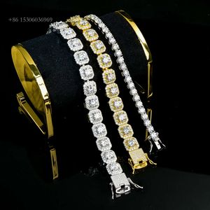 Hiphop Fine Jewelry Full Diamond Gold Gold Batled VVS Lab Lab Lab Cultivado Moissanite Tennis Chain Chain Bracelet Sier