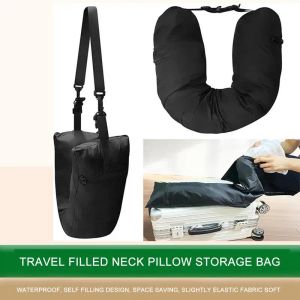 枕ポータブルUSHAPEDネック枕のスペーストラベルネックピローストレージバッグ詰め替え可能なネッククッション詰め物枕バッグ飛行機用