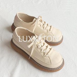 Casual Shoes Spring And Autumn Japanese Retro Women's Thick Sole Shallow Mouth Flat Bottom Anti Slip Round Head Small Leather