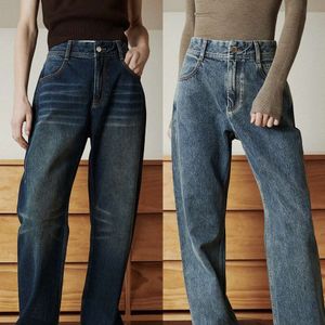 Vier Jahreszeiten modische universelle Dreidrucklinie hohe Taille gerade Beinjeans Damen Jeans neu