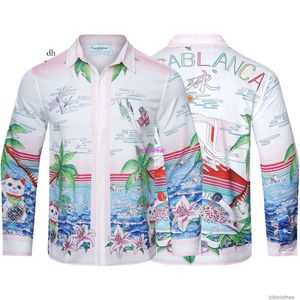 Casablanca casa blanca casablanc designer mens casual skjortor strandskjorta fuji berg lyckliga katt biljard tryck lös avslappnad långärmad män kvinnor vipp 1