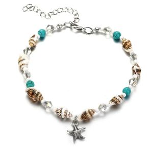 Strands Nuovi perle di conchiglia Cavalche di stelle marine per donne Beach Anklet Gamba Bracciale fatta a mano Feate Bohémien Boho Jewelry Sandals Regalo