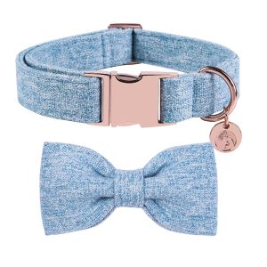 Collars Unique Style Paws Blue Dog Collar with Bowtie, Cute Soft Puppy Necklace for Small Medium Large Dog