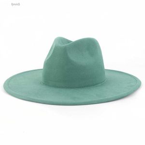 9.5 CM Big Brim Jazz Fedora Hats Men Suede Fabric Heart Top Felt Cap Women Luxury Designer Brand Party Green Fascinator Hats