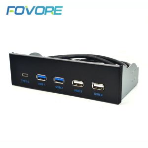 Nav 5,25 tum USB 3.1 Gen2 Front Panel USB Hub 2 Ports USB 3.0 + 2 Ports USB2.0 + 1 Port TypeC med skrivkontakt för stationär dator