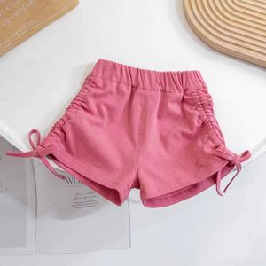 Shorts 2024 Summer children solid color drawstring shorts baby girls all-match hot pants H240423