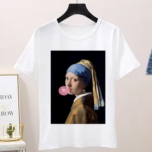 Kadın Tişörtleri İnci Küpe Baskılı T-Shirt Yaz Harajuku Burlesque Mildan Gömlek Moda Retro Rahat Kısa Kollu Tshirt