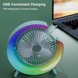 Table Lamps USB Desk Fan 3 Speeds With Colorful Light Small Cooling Quiet Personal 180 Degree Rotatable For Home Office Bedroom Dorm